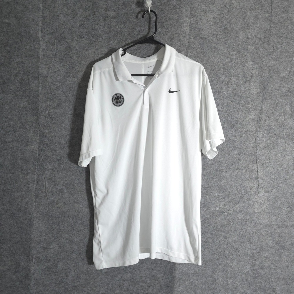 Nike Dri-Fit Los Angeles Clippers Polo Shirt Men XL White Performance Sport Logo